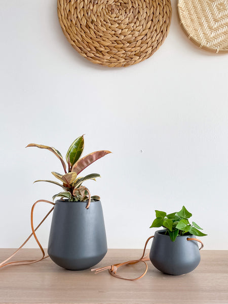 Lucca Ceramic Hanging Planters on Table Hycroft Home Decor